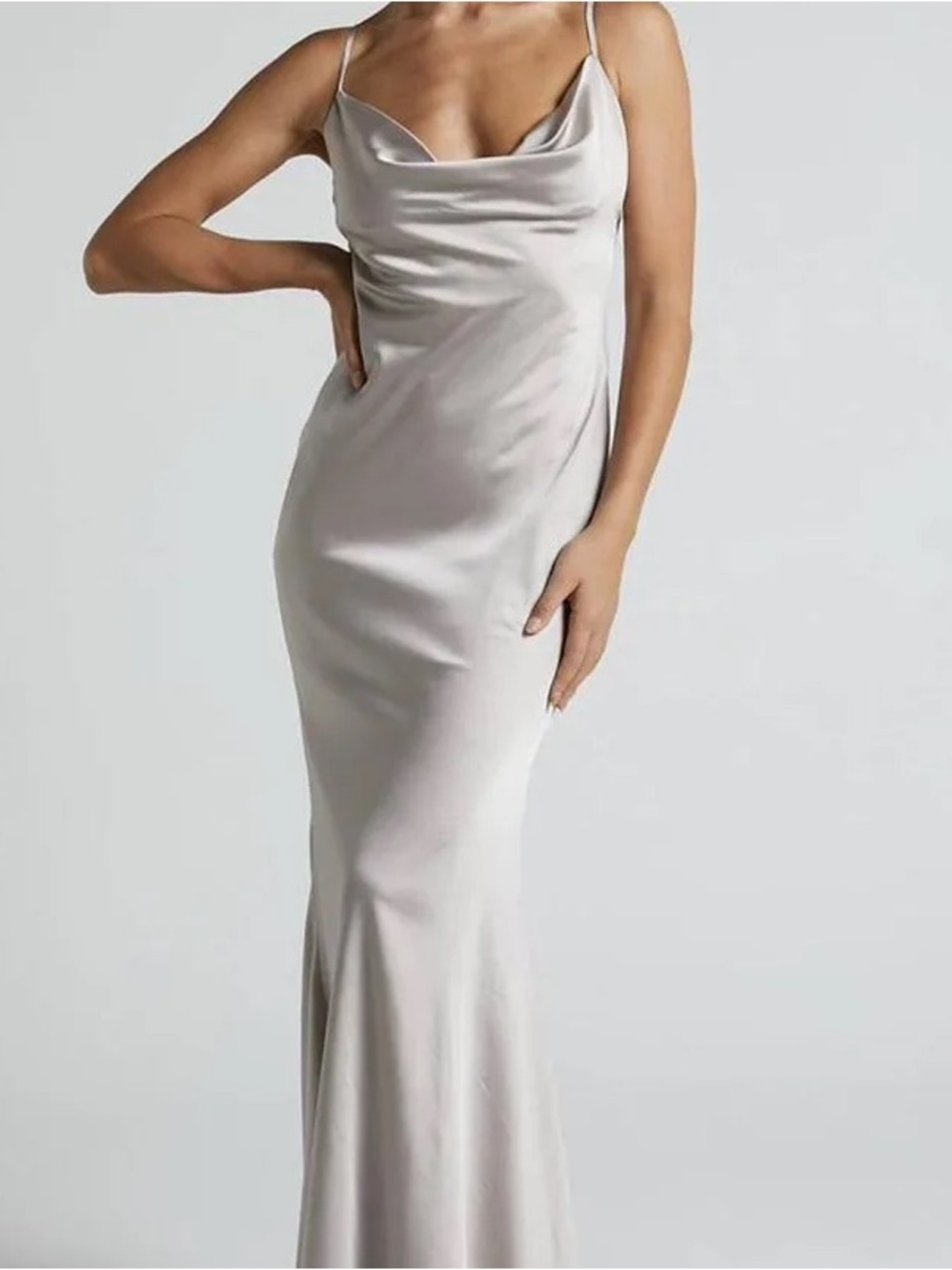 Showpo Champagne Satin open back formal Dress